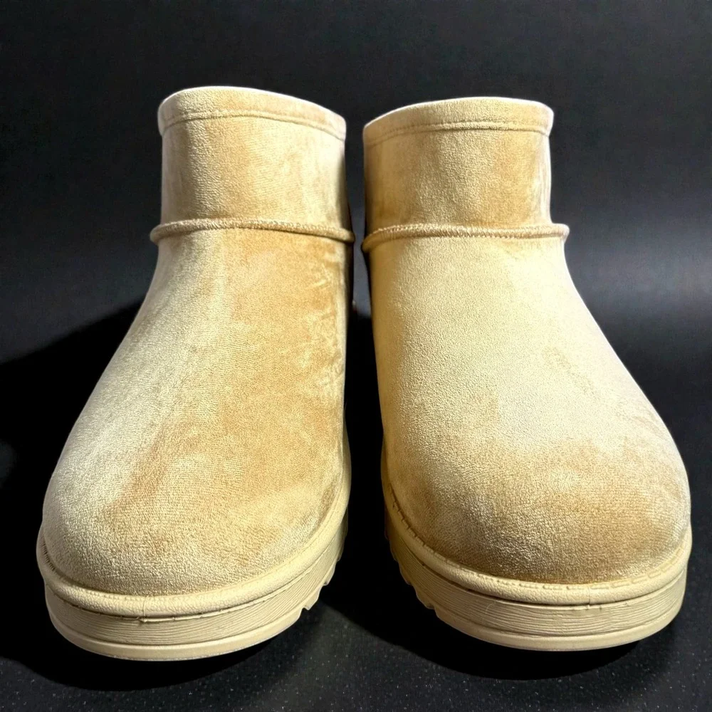 SO Goods for Life Womens Mini Ankle Boots Tan Faux Suede Faux Fur Lined Size 10